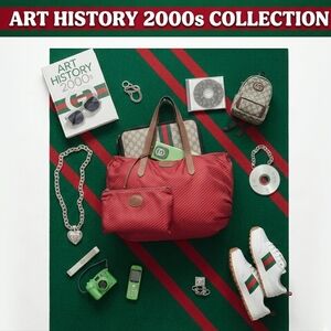 Gucci Rigata Nylon Travel Bag w/ Attached Pouch Red Green – Read